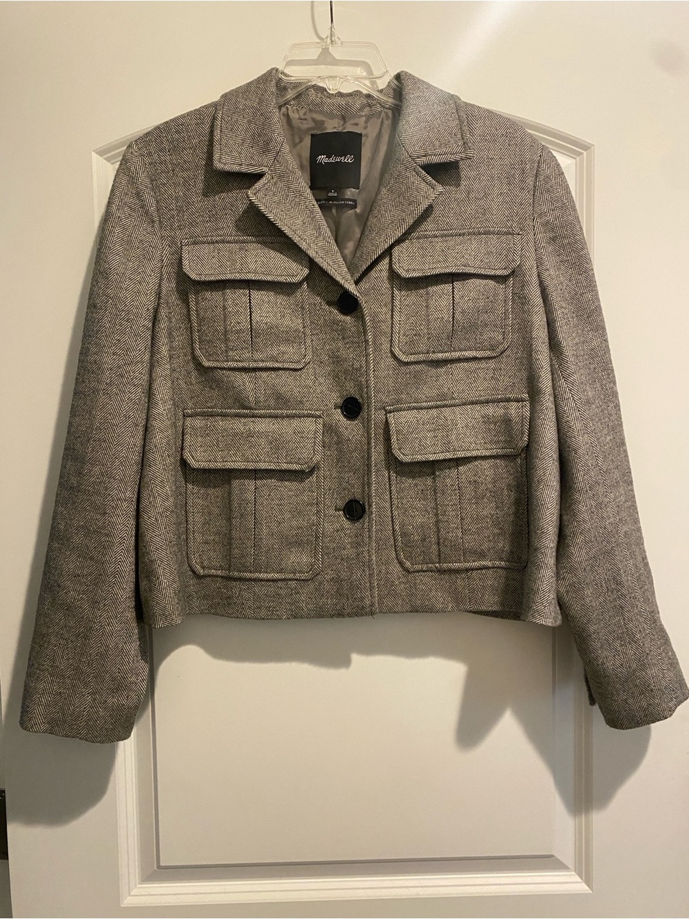 Madewell Flap-pocket Blazer In Slate Grey Herringbone